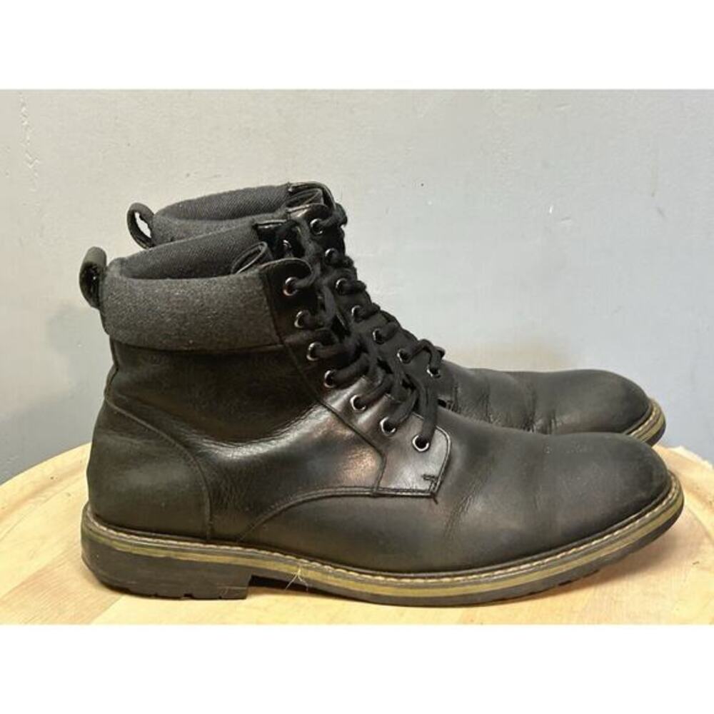 The Rail Leather Black Boots Lace Side Zip Up Biker Combat Size 45M Mens US 11.5